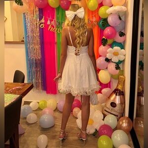 BRIDAL / BACHELORETTE SEQUIN DRESS WITH RUFFLE & PEARL DETAILING